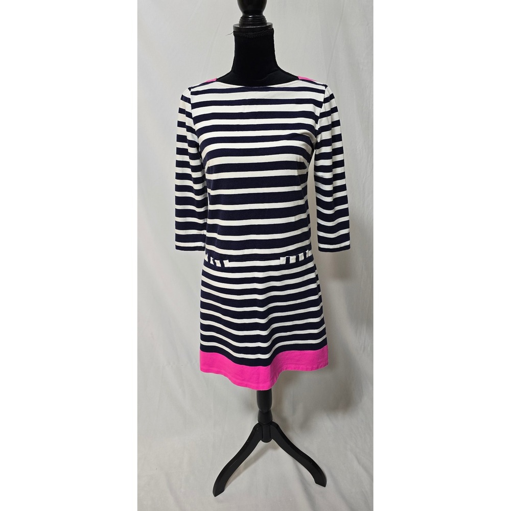 Lilly Pulitzer women M striped dress 3/4 sleeve boat neckline knee length